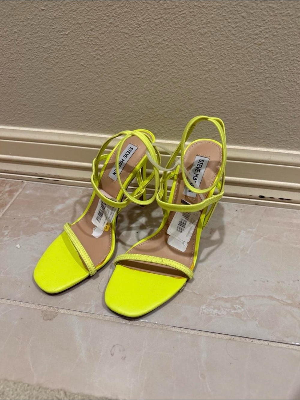 Steve Madden Neon Yellow Strappy Stiletto Sandals
